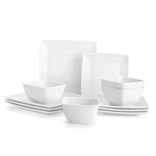 Soho Dinnerware Sets 12 Pieces Stoneware Square Service for 4 (12 pcs) White