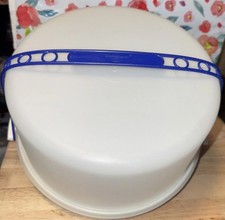 Vintage Tupperware Cake Carrier Lg Great Condition White- Blue Handle Gray Base