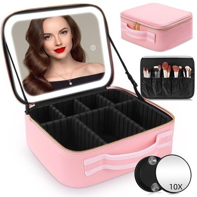 Makeup Bag with Mirror of LED Lighted, Travel Makeup Train Case Cosmetic Bag ...