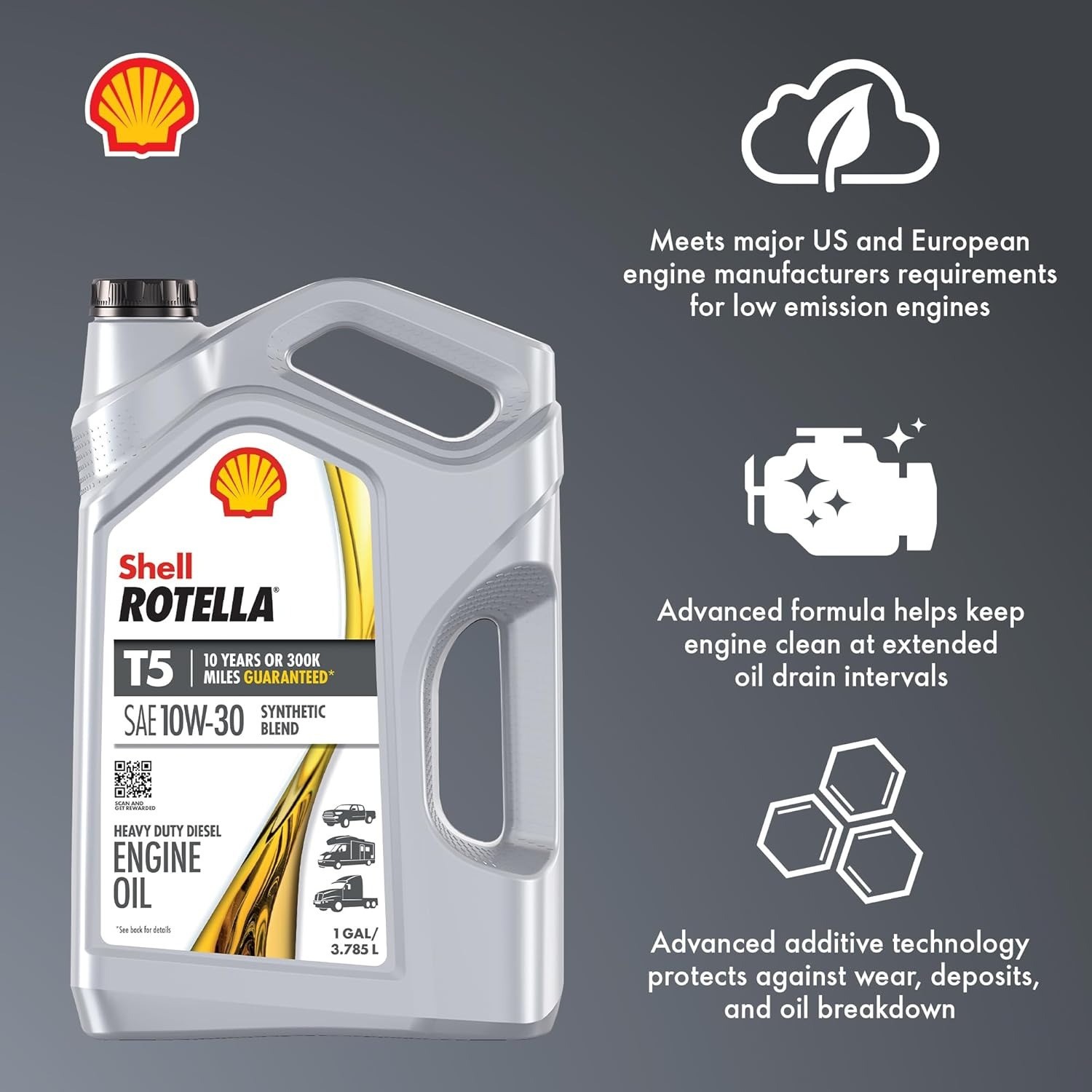 Shell Rotella Hd30 Shell Rotella T5 Synthetic Blend 10W-30 Diesel Engine Oil, 1 Gallon (3 ...