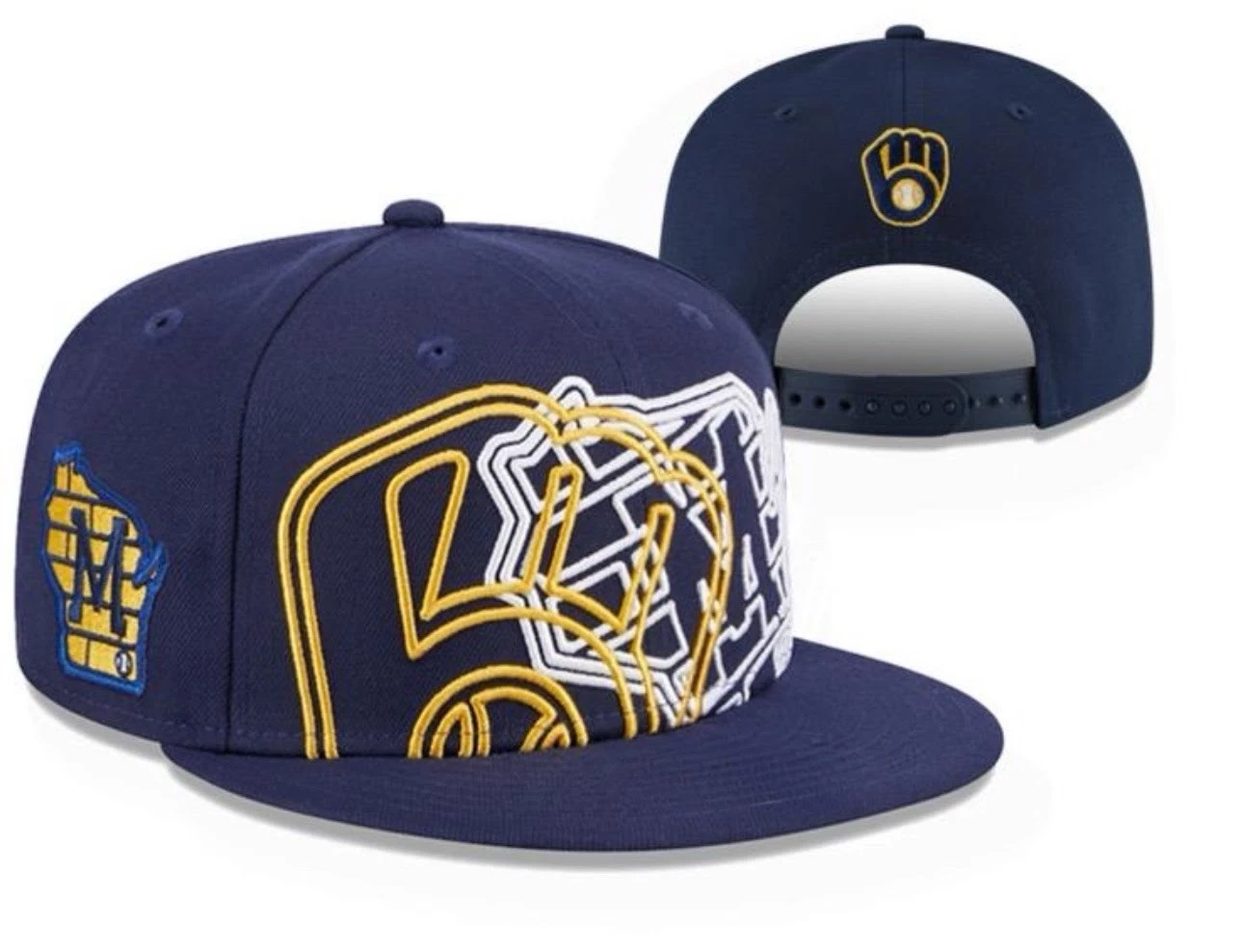 Milwaukee Brewers Snapback Hat Navy Flat Brim Adjustable Embroidered Cap