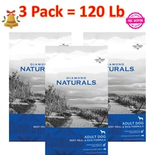 120LB/ 3 Pack - Diamond Naturals Adult Dog Beef Meal & Rice Formula Dry Dog Food