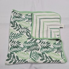 Cloud Island Fern Stripe Baby Blanket Green White Padded Muslin Swaddle Leaves