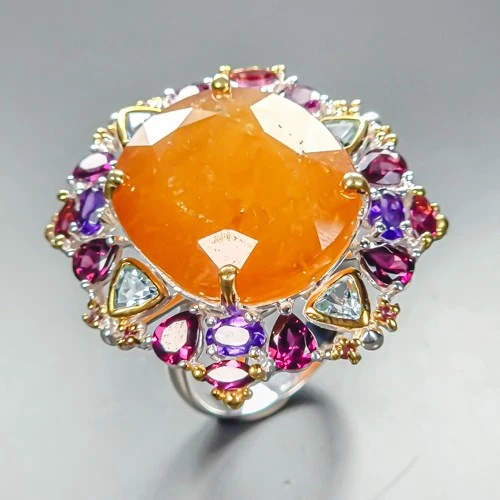 Handmade ring 37 ct+ Yellow Sapphire Ring 925 Sterling Silver Size 8.75 /R459118