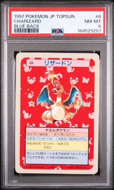 VINTAGE 1997 POKEMON JAPANESE TOPSUN BLUE BACK CHARIZARD PSA 8