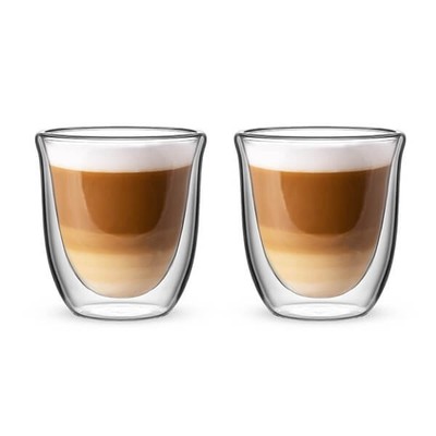 Bialetti Firenze doppelwandige flache weiße Gläser 200ml 2er Set
