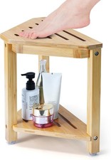 Shower Foot Rest 13.8in, Bamboo Shower Stool for Shaving Legs, Waterproof Corner