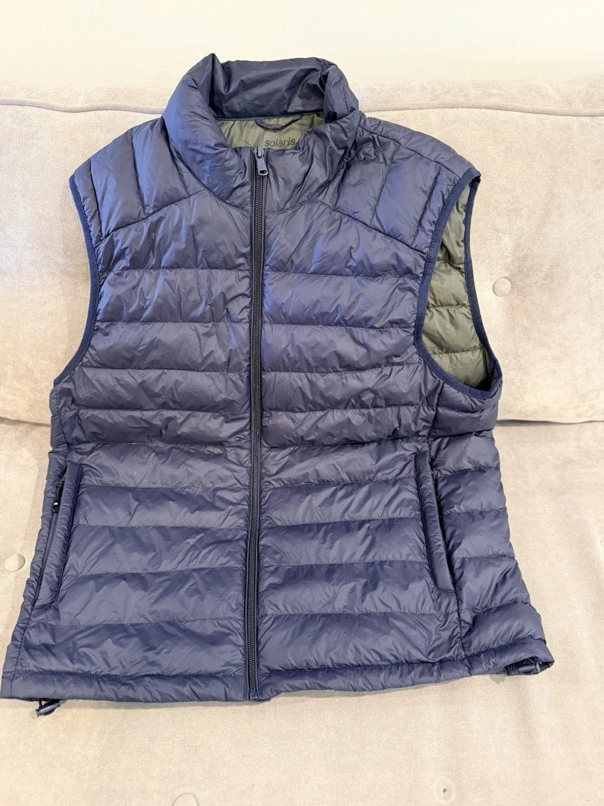 Solaris Men's Med Navy Real Down Puffer Vest Lightweight, Quilted With Pockets