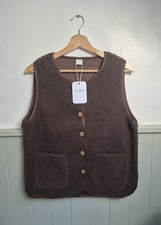 Women's Brown Teddy Borg Shearling Style Gilet Waistcoat UK 12 New With Tags