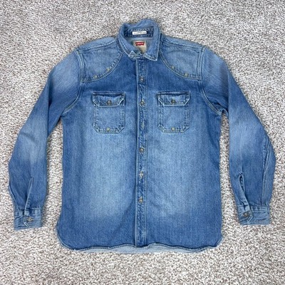 Levis Shirt Mens Medium Blue Casual Western Denim Long Sleeve Button Front Top