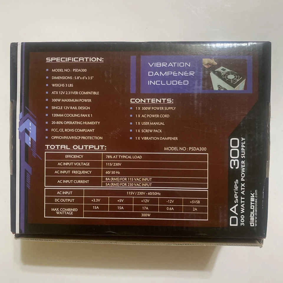 Diablotek DA Series 300 Watt ATX Power Supply PSDA 300 - Open Box - Image 2 of 4