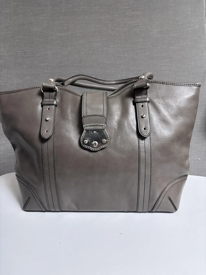 Vintage Etienne Aigner XL Leather Satchel Tote Bag Gray Leather Purse 90s - Image 4 of 4