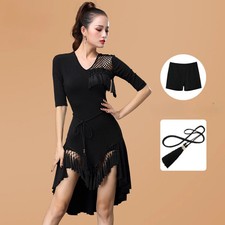 Women Latin Dance Dress Tassel Fringed Irregular Dress Latin Dresses Sequins