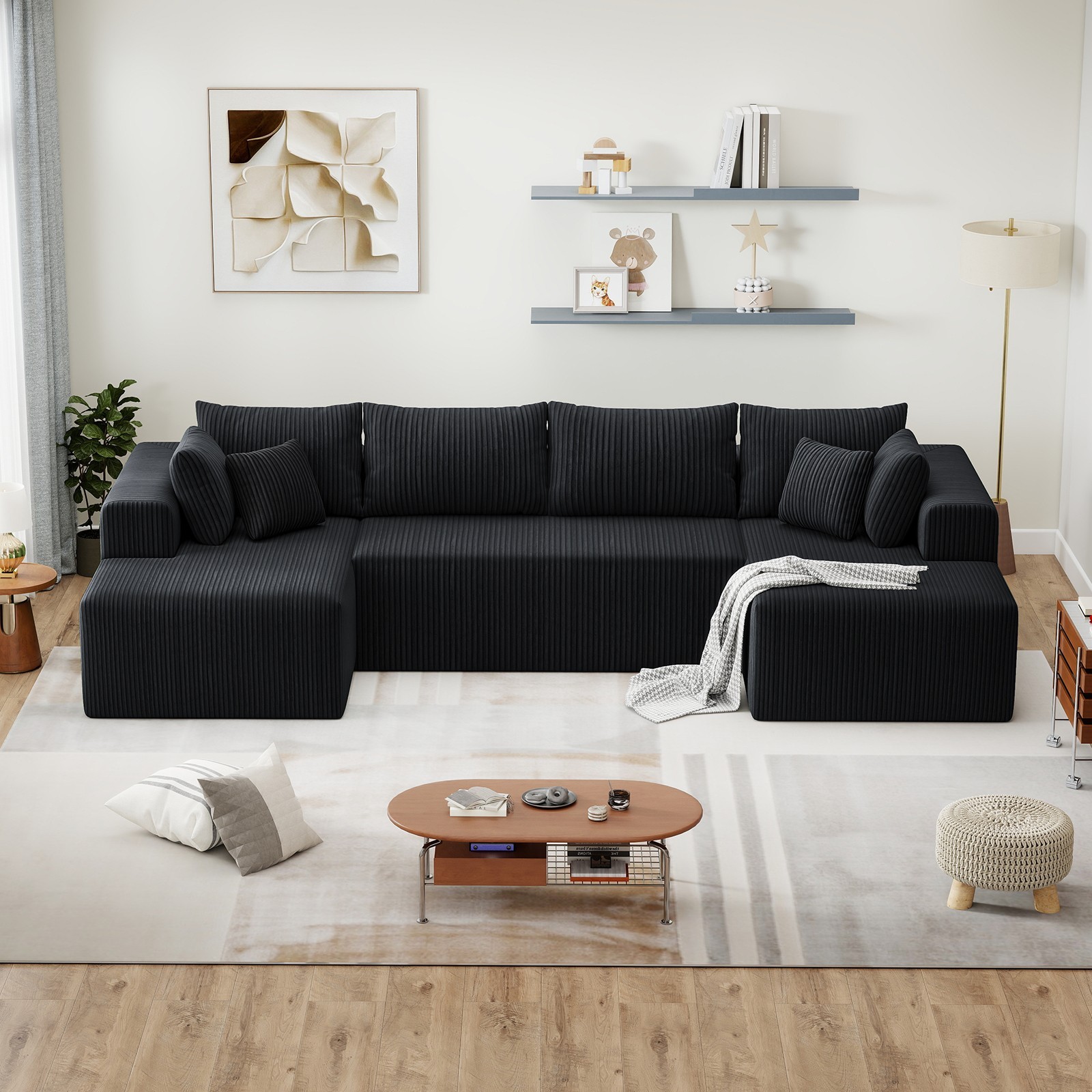 132'' Modular Boneless Couches Cloud Couch U-Shaped Sectional Sofa