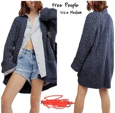 Free People Womens Sz M Blossom Cardigan Chunky Cable Knit Boho Open Front Long