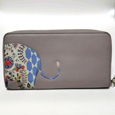 Tory Burch Long Wallet Grey Round Zipper Elephant Elephant Rare
