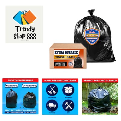 Mega 50 Count Heavy Duty 55 Gallon Trash Bags - Perfect for Construction Waste