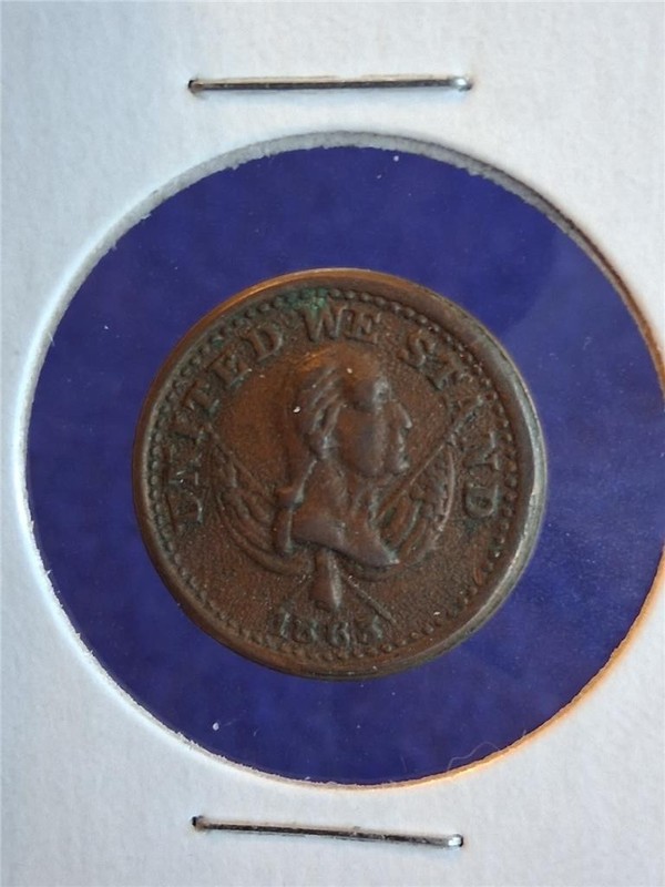 1863 OUR COUNTRY UNITED WE STAND CIVIL WAR TOKEN F-630L-18a PIE BAKER'S #MF-4211