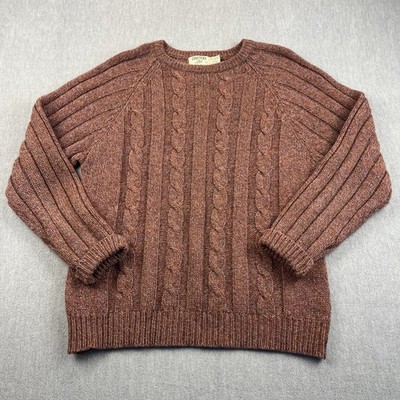 Vintage Oakton Ltd Wool Blend Fisherman Knit Sweater Mens XL Rust Color USA Made