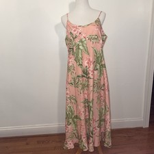 Vintage Ho Aloha Womens Scarf Dress Floral pink Maxi Tropical Made In Hawaii