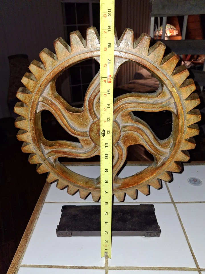 Vintage Gear Industrial Decoration 15" Inch Gear Wheel Metal Base Steampunk - Image 3 of 4