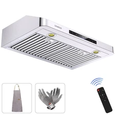30" Under Cabinet Range Hood 900 CFM Stainless Steel Kitchen Vent Remote Control