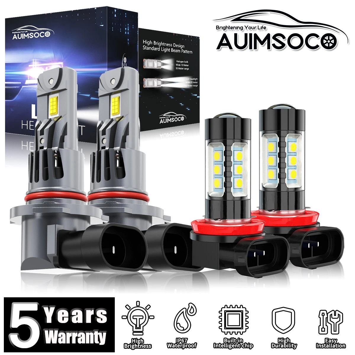 For Dodge Dart 2013-2015 LED Headlight Hi&Lo Beam Fog Light Super Bright 6500K