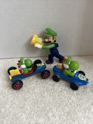 SUPER MARIO McDonald s Toy. Flashlight Luigi Figure & 2 Yoshi Mario Kart Rolling