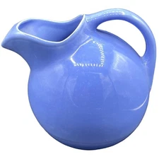 Vintage Pottery Tilted Homer Laughlin Fiesta Water Pitcher Ice Lip Blue American