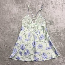 Vtg Cinema Etoile Floral Satin Slip Dress Small Mint Green Purple Lace Coquette