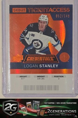 2021-22 UD Credentials #85 Logan Stanley 2020-21 Debut Ticket Access Orange /149