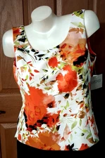 KASPER Scoop Neck Sleeveless Floral Blouse Lined Fitted Misses Size 10