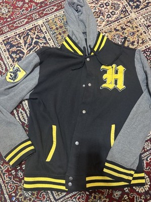 Harry Potter Hufflepuff Men s Varsity Hoodie Jacket Black/Gray/Yellow XL
