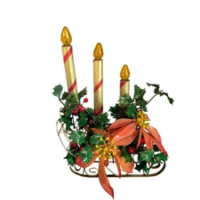 Vintage Lighted Sleigh Christmas Candle Display Holly Poinsettia MCM 13x9x4.5"
