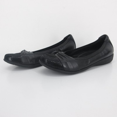Aravon Andrea Ballet Flats Womens Size 9.5 D Black Leather Wide Shoes