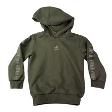 Adidas Hoodie Youth 4-5 Green Trefoil Sleeve Tape Fleece Pullover Sweatshirt