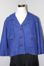 New Virginia Taylor Blue/ Xl/ 3/4 Sleeve Goldtone Button Short Wool Crop Jacket
