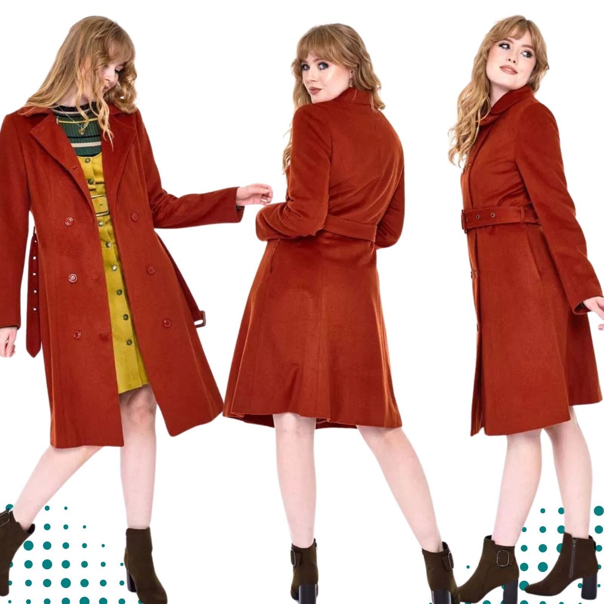 Women Retro Fitted Coat with Belt Vintage Style Fashion UK