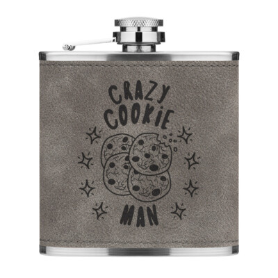 Crazy Cookie Man Sterne 6oz PU Leder Hip Flask Grau Scherz Witzig