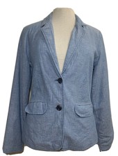 Debenham Maine New England Size 12 Blazer Jacket Blue Cotton Blend Long Sleeves
