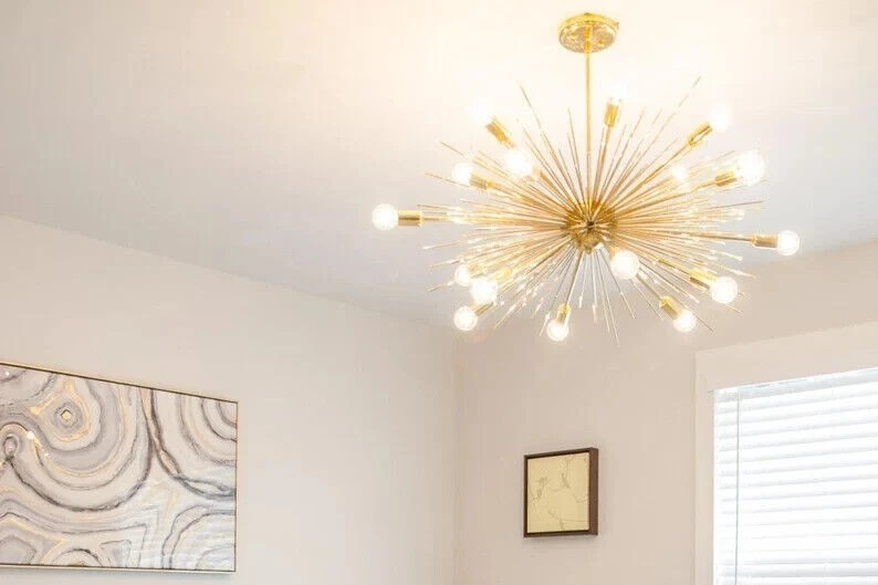 Lámpara de araña de latón Sputnik de mediados de siglo Spurchin hecha a mano araña de erizo Foto 3 de 4