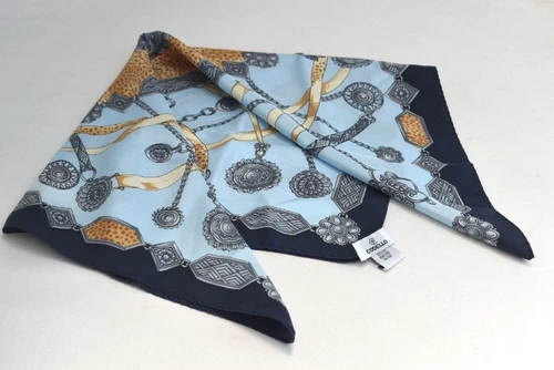 Vtg 20" x 20" CODELLO 100% Silk Scarf Headscarf Navy Blue Scarf Italy Fashion