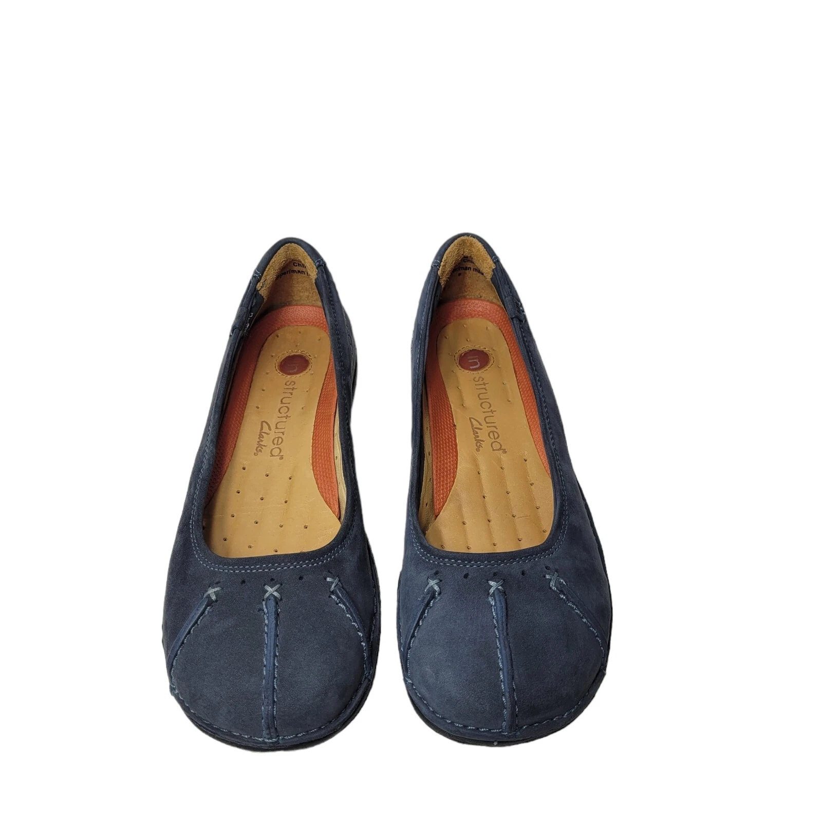 Ballerine Clarks in pelle destrutturata donna 6 5 m blu punta tonda scarpe slip on