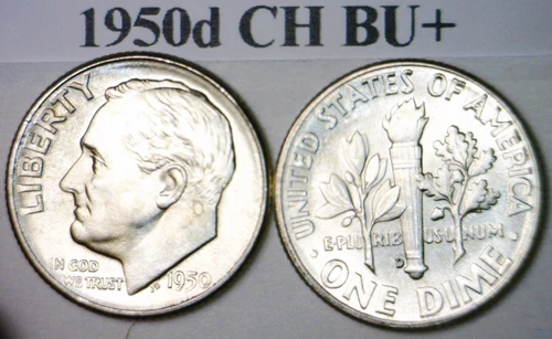 1950d CH BU Roosevelt SILVER Dime FLASHY LUSTER Coin  NR