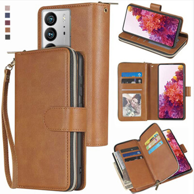 For ZTE Axon 40 Ultra Wallet Case 9Card Zipper Slots Kickstand Flip Leather Case