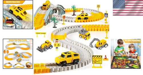 260 PCS Build-Your-Own Construction Race Track with 2 Electric Cars - Gift Idea - Picture 2 of 9
