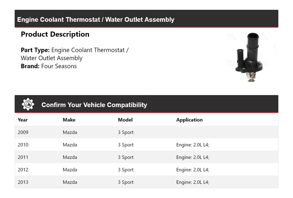 Termostato de refrigerante/conjunto de salida de agua para motor deportivo Mazda 3 09-13 4 estaciones Foto 2 de 4