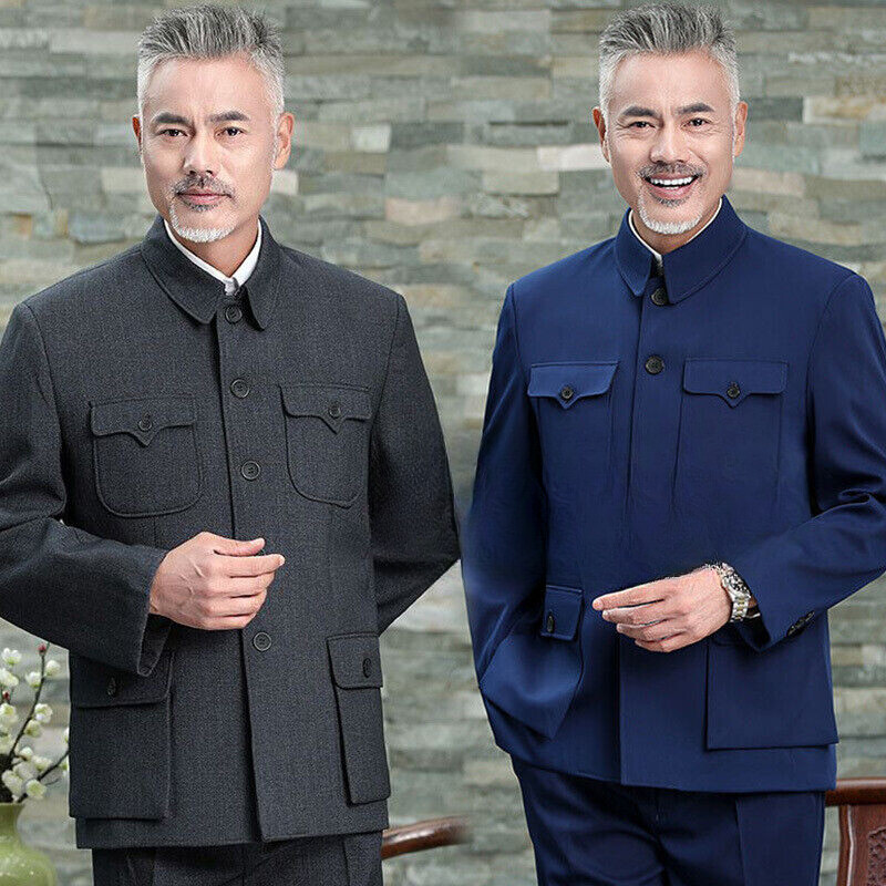 Men Chinese Traditional Suit Trousers Chinese Jacket Mao Zhongshan