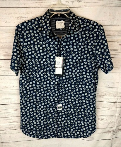 Navy Floral Button Front SS Shirt 