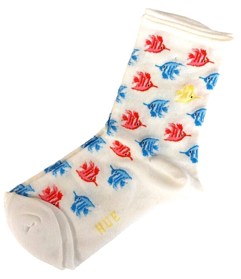 Calcetines enrollables al tobillo con estampado de peces tropicales HUE para mujer rojo blanco azul Foto 2 de 4